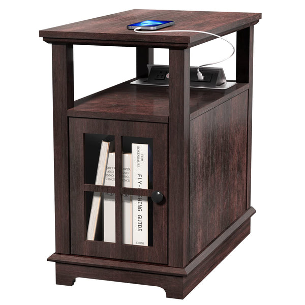 End Table with Charging Station, Side Table with Storage for Living Room and Bed Room