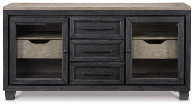 Foyland Casual Dining Room Server with Soft-close Drawers, Black & Dark Brown