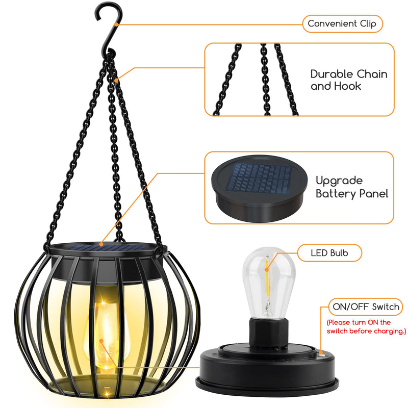 Solar Outdoor Lights Upgraded Hanging Solar Lantern Metal Solar Lights