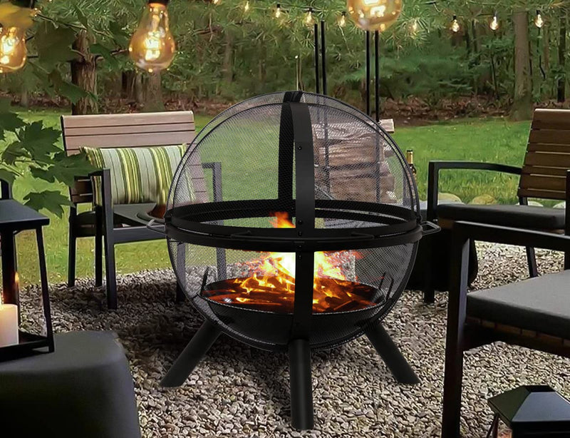 Ball of Fire Pit 35" Outdoor fire Ball with BBQ Grill fire Globe Pit Large Round fire Pit,