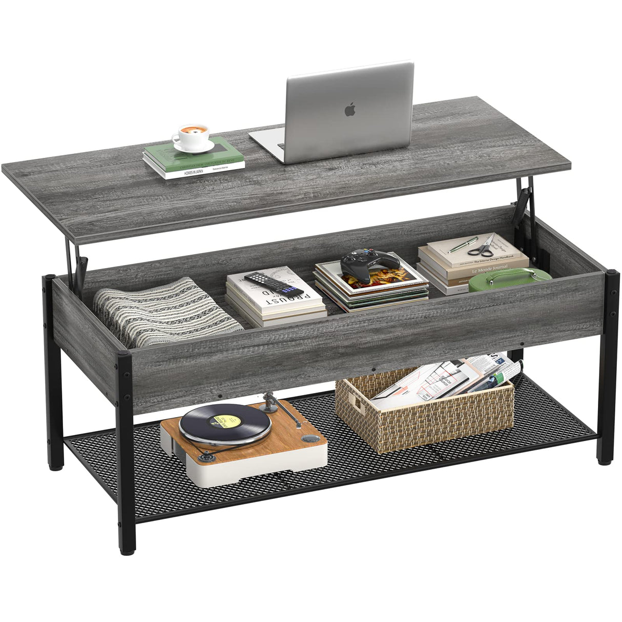 Coffee Table, with Storage Shelf and Hidden Compartment