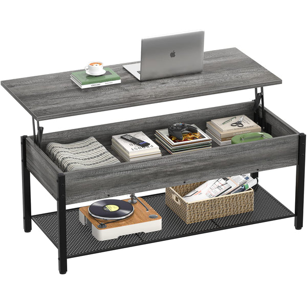 Coffee Table, with Storage Shelf and Hidden Compartment, Modern Lift Top Table