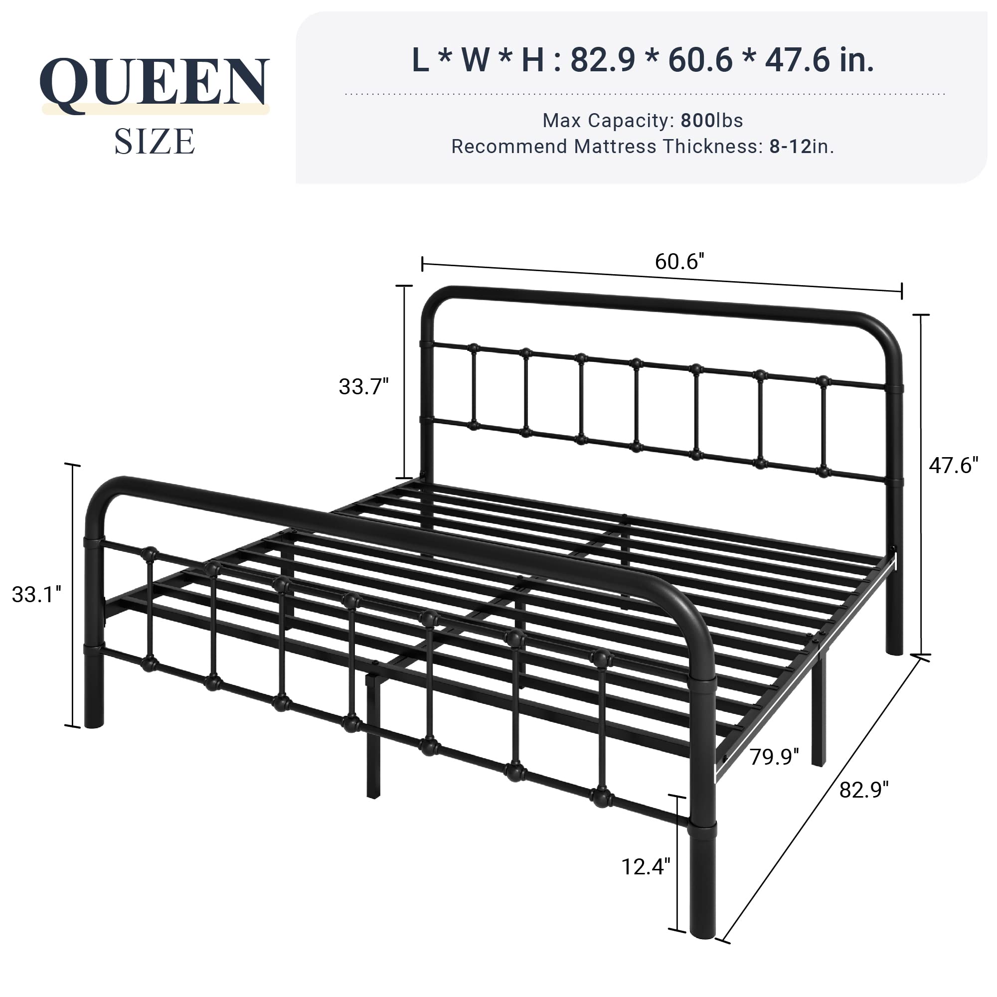Queen Size Metal Platform Bed Frame with Victorian Style Wrought