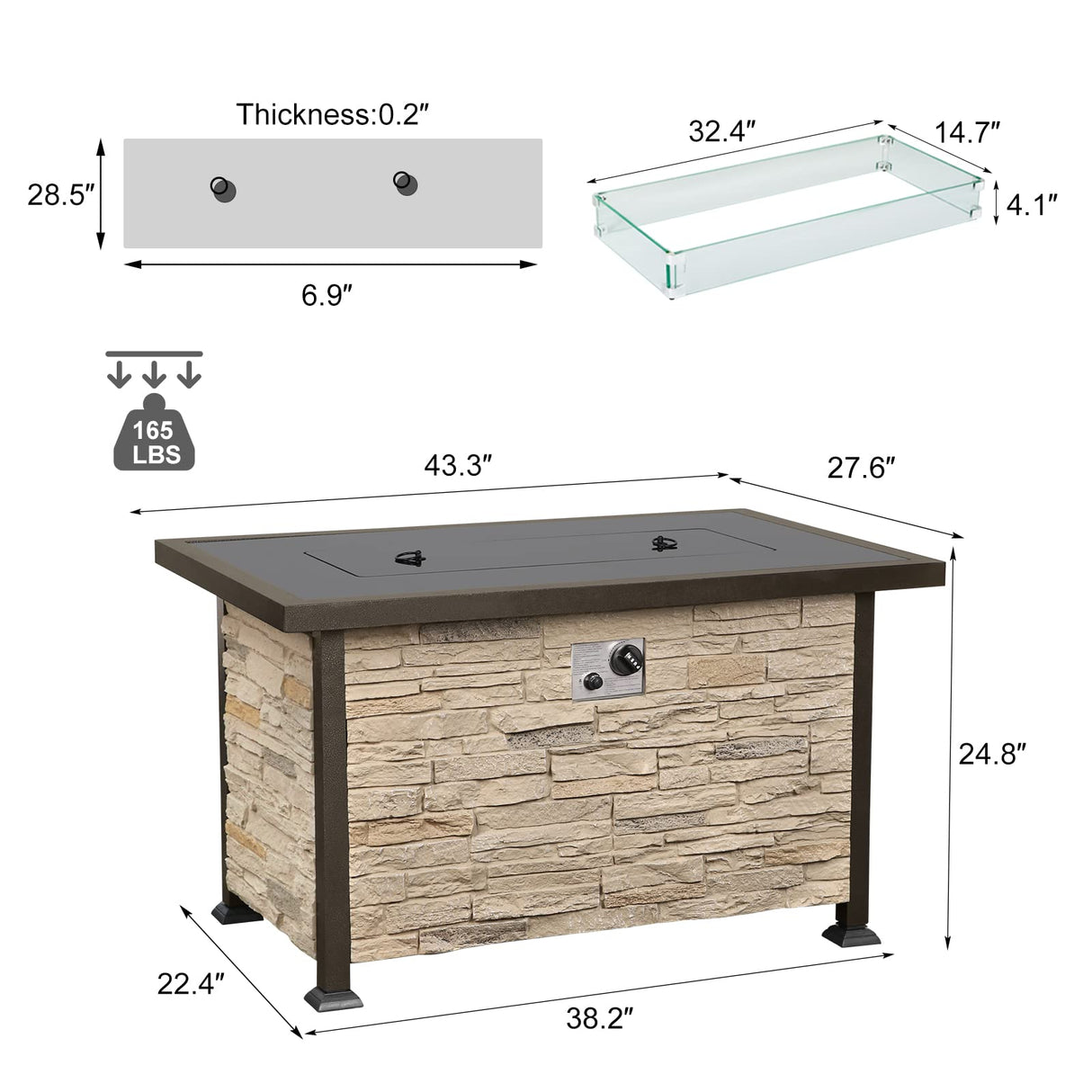 Outdoor Propane Gas Table, 44 Inch 50,000 BTU Auto-Ignition Rectangle