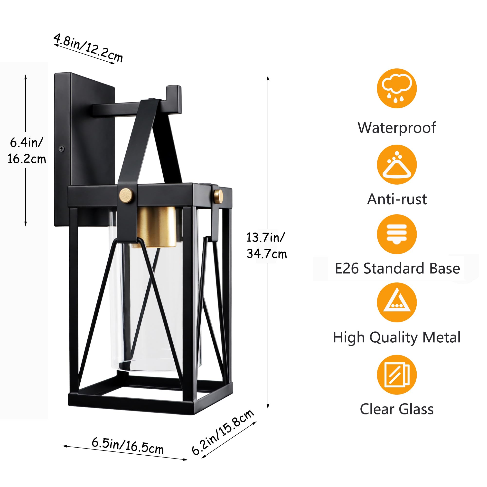 Outdoor Lantern, Exterior Waterproof Light Fixture, Black  Mount Sconce