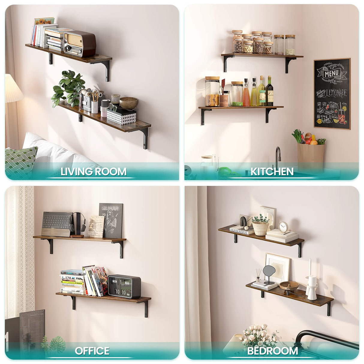 31.5 Inch Long Wall Shelves for Bedroom,Set of 2 Wooden Shelves for Wall Decor