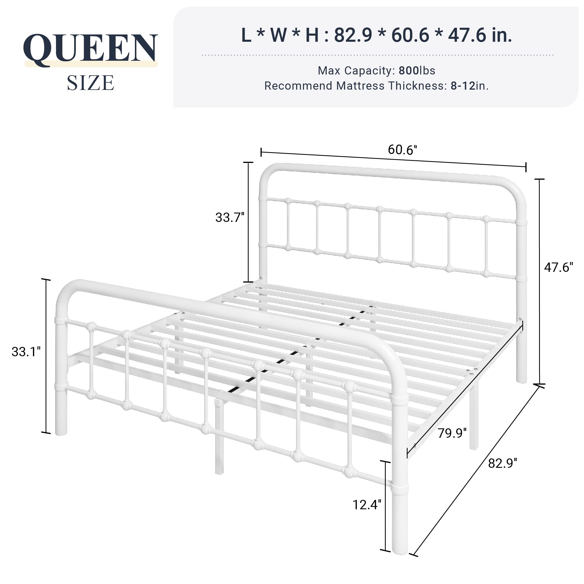 Queen Size Metal Platform Bed Frame with Victorian Style