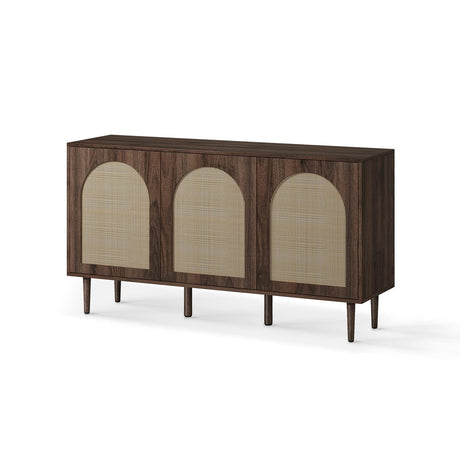 Rattan Sideboard Buffet Cabinet with 3 Doors & Shelves