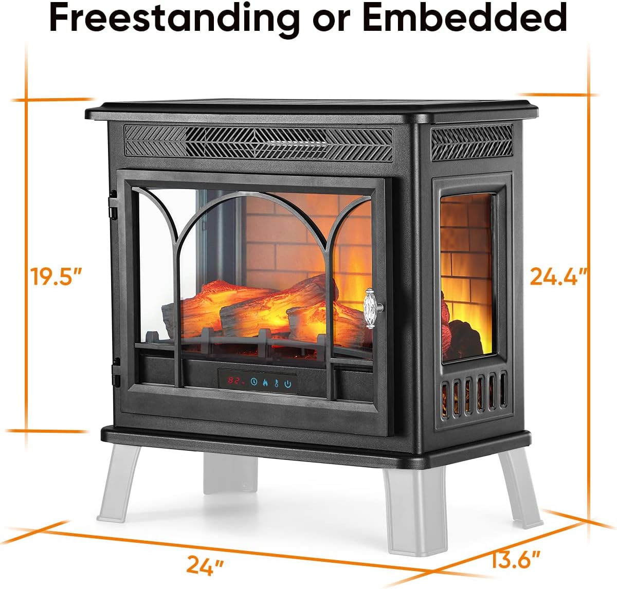 Electric Fireplace Stove with Visible Control Panel and Remote
