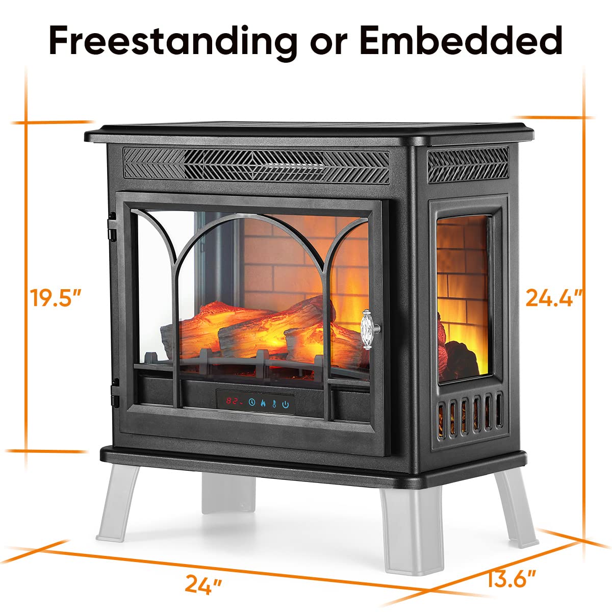 Electric Fireplace Stove with Visible Control Panel and Remote