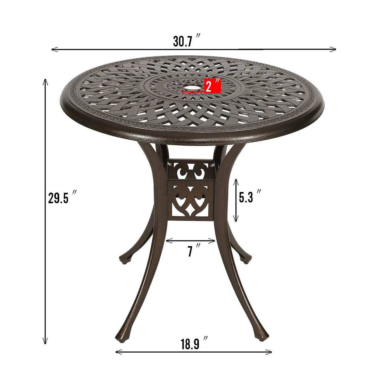 31” Round Cast Aluminum Dining Table, Outdoor Patio Retro Bistro Table