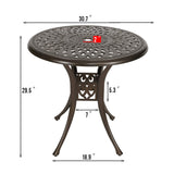 31” Round Cast Aluminum Dining Table, Outdoor Patio Retro Bistro Table