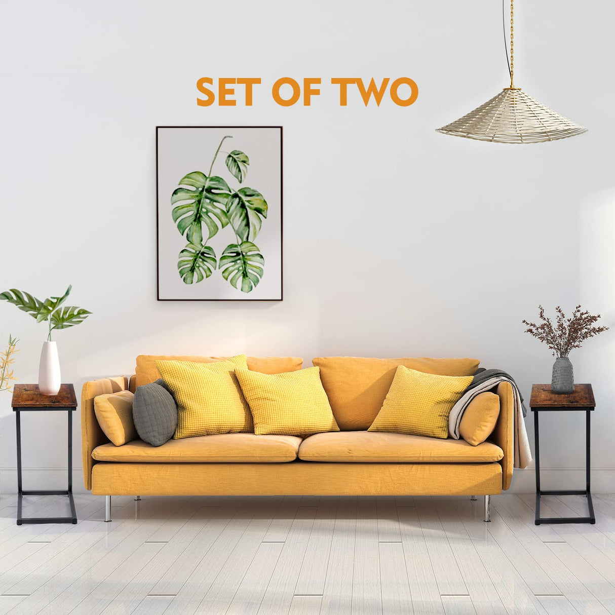 C Shaped Side Table Set of 2, Couch Tables End Table That Slide Under, for Small Space