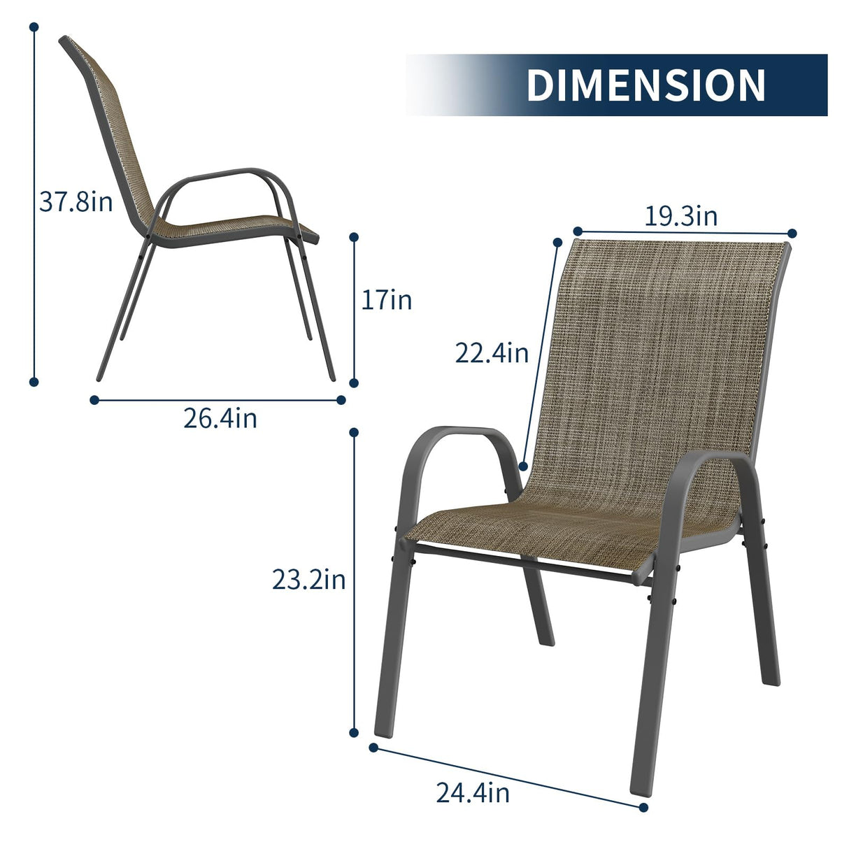 Patio Chairs Set of 4, Outdoor Stackable Dining Chairs for All Weather, Breathable