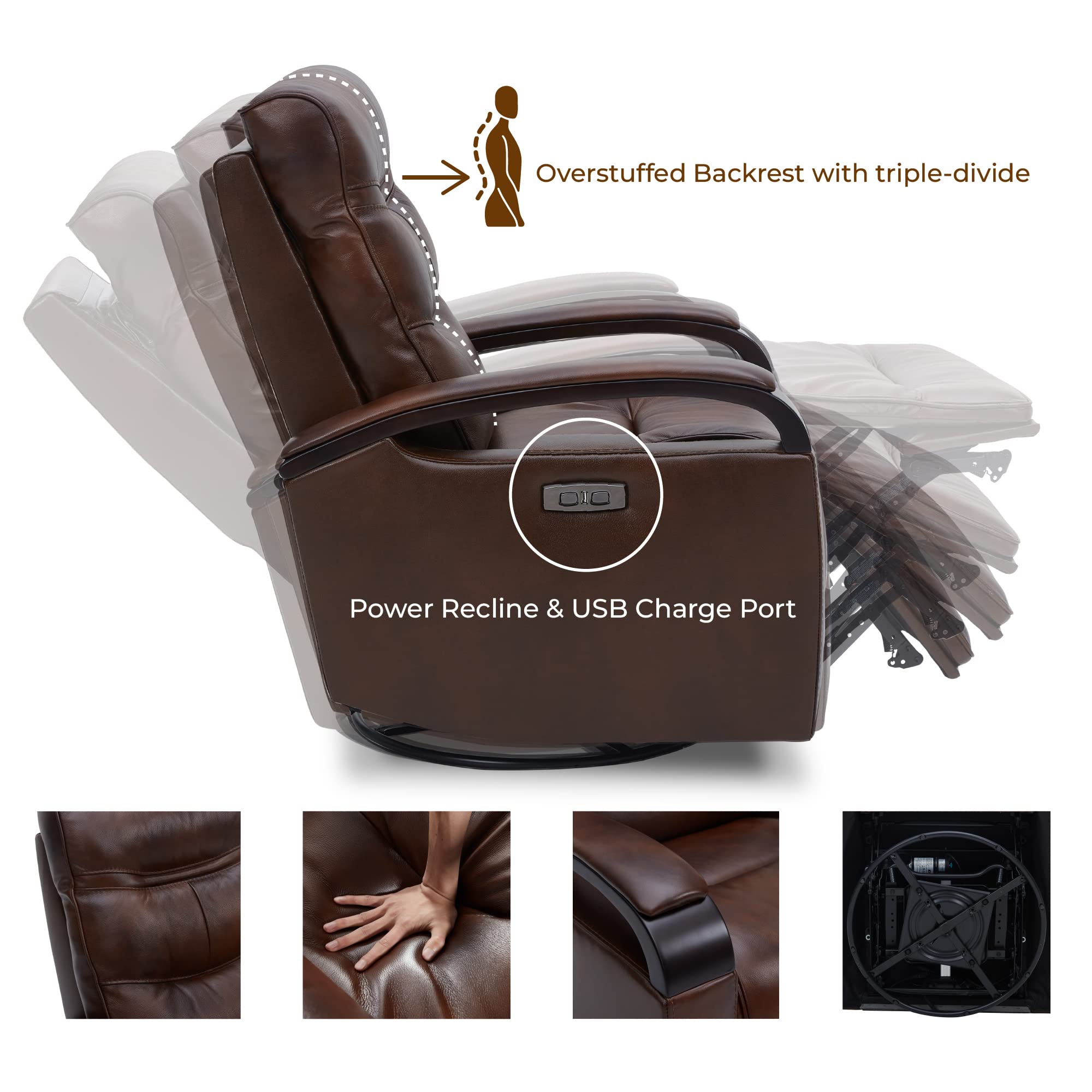 ChitaEase Power Swivel Glider Recliner – Headrest, USB & Tufted Back Support