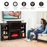 750W/1500W Electric Fireplace w/Mantel & Built-in Bookshelves