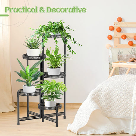 5 Tier Metal Plant Stand for Indoor Outdoor, Foldable Corner Tall Plant Shelf Display Stand