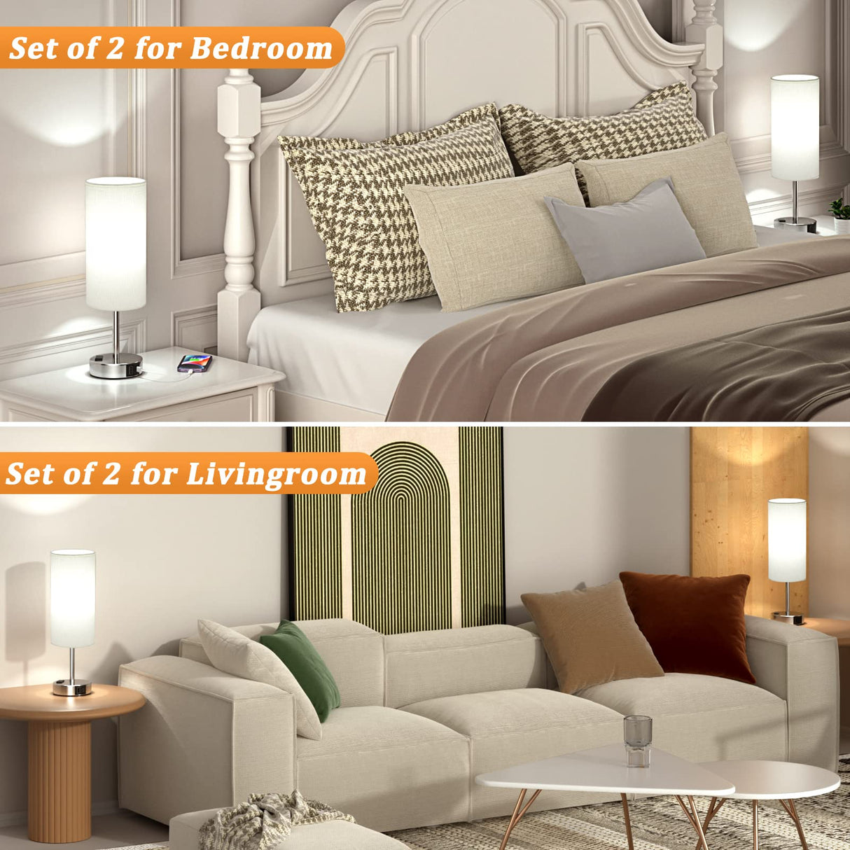 Touch Lamps for Bedrooms Set of 2 Bedside