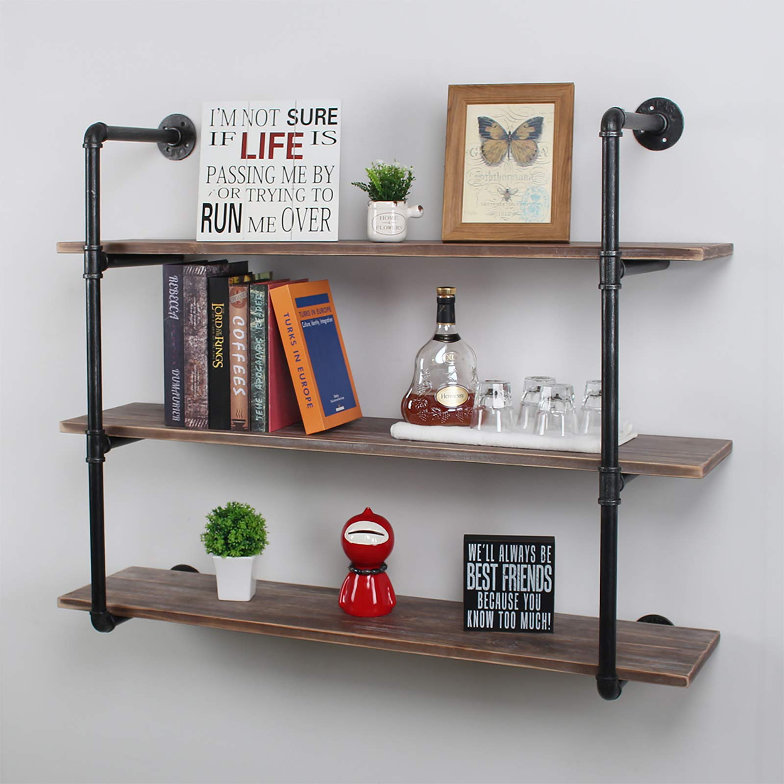 Industrial Pipe Floating Shelves,2 Tiers Wall Mount Bookshelf