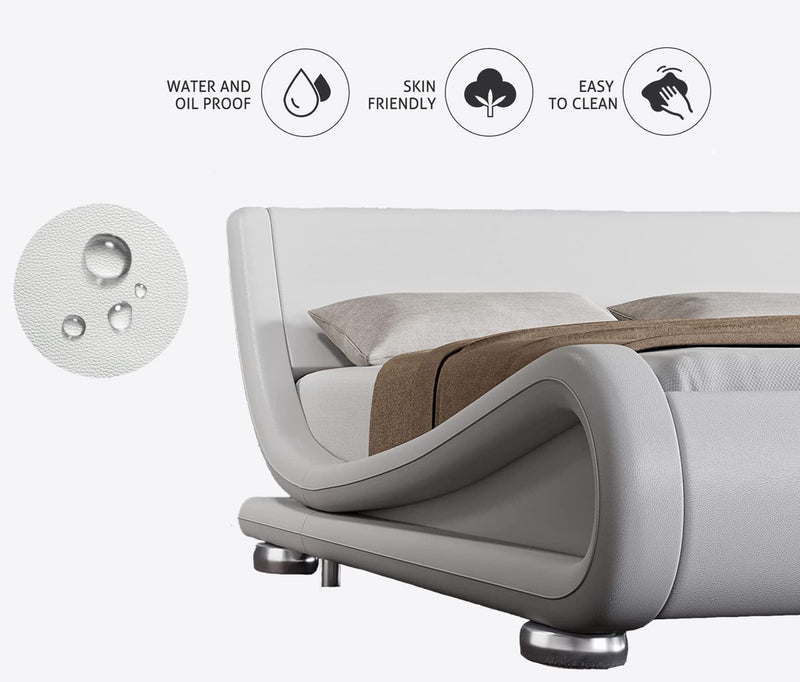 Queen Size Upholstered Platform Bed Frame with Ergonomic & Adjustable Headboard