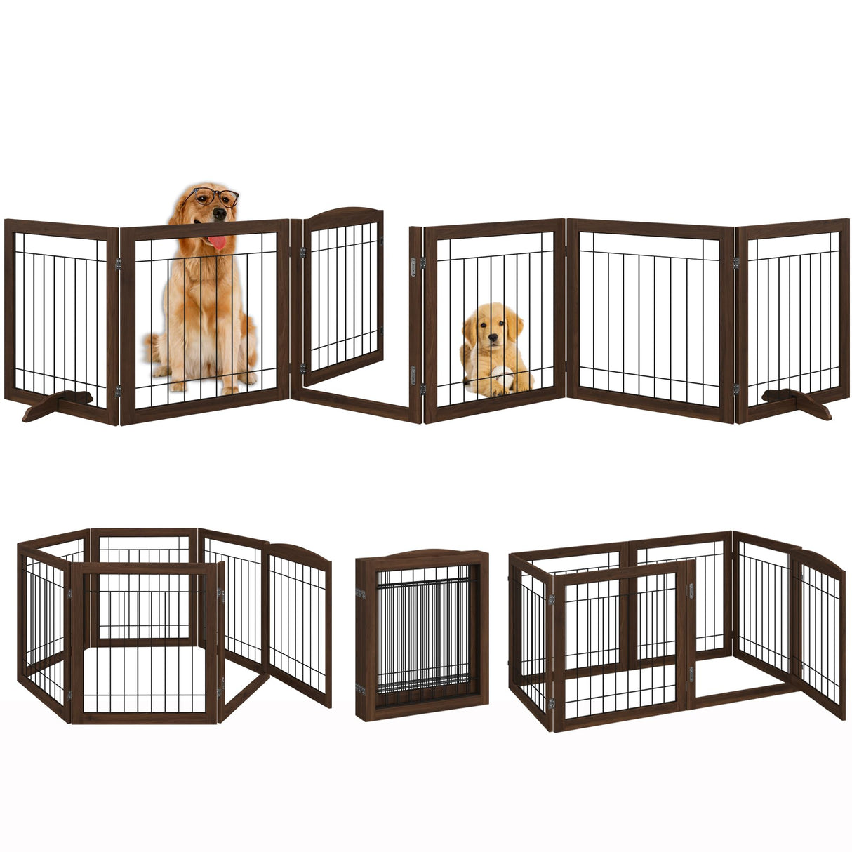 Folding No-Assembly Pet Gate 144" Wide, 30" Tall Wooden Dog Gate