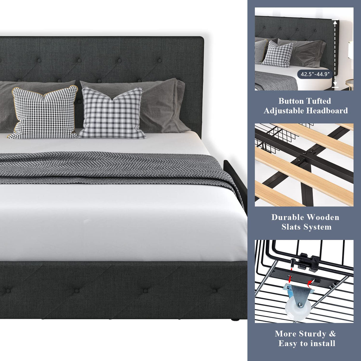 Upholstered King Size Platform Bed Frame