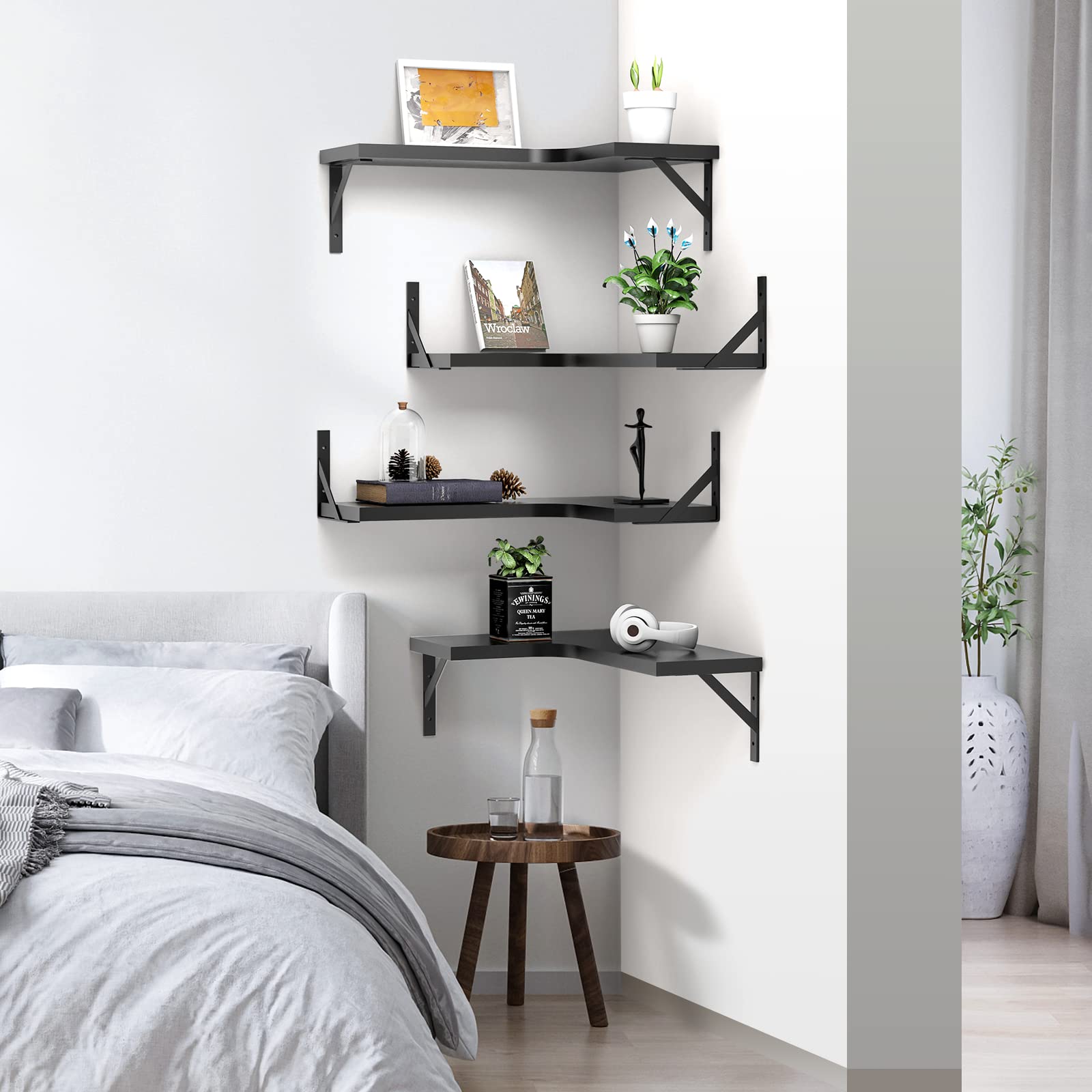 Floating Corner Shelves for Wall Décor Storage