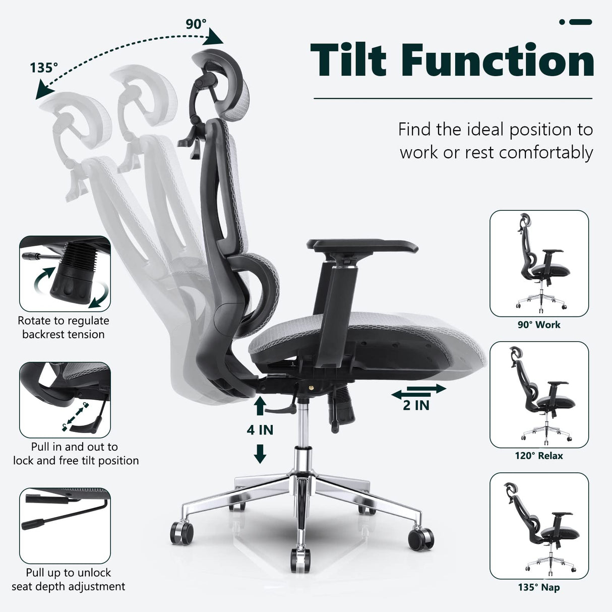 Office Chair, Ergonomic Office Chair with Lumbar Support