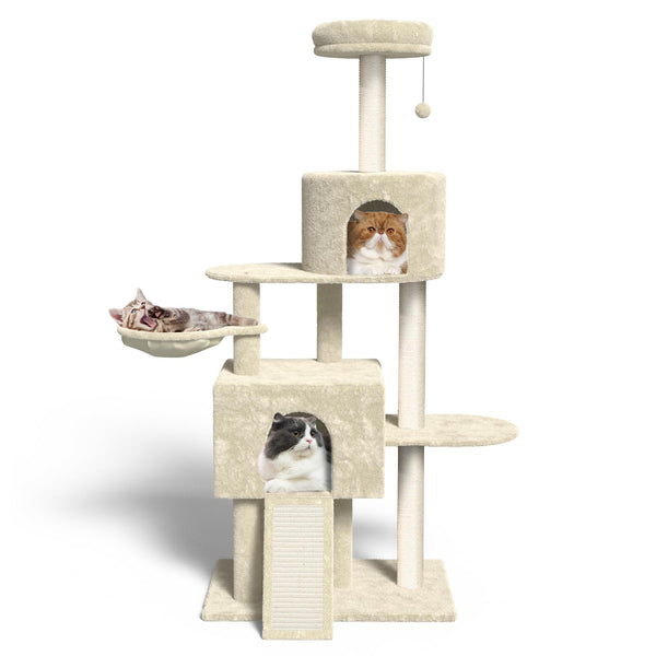 Multi Level 58in Cat Tree for Indoor Cats and Kittens Car Tower with 2 Condos