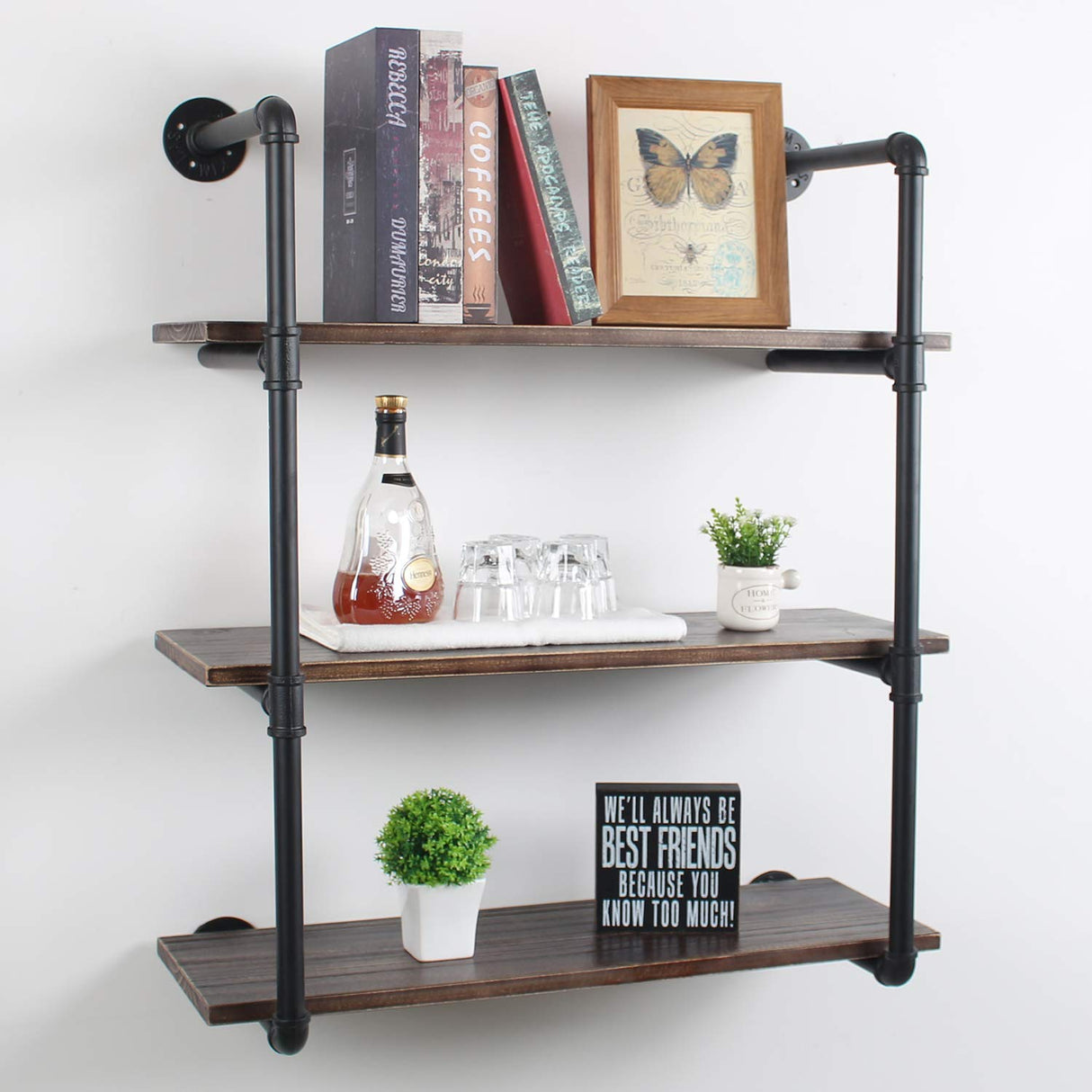 Industrial Floating Shelves Wall Mount,30in Rustic Pipe Wall Shelf,3-Tiers Wall Mount