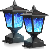 Solar Post Flame Light, Outdoor Deck Fence Post Cap LED Light, Waterproof