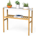 Bamboo Plant Shelf Indoor, 2 Tier Tall Plant Stand Table for Multiple Plants