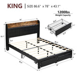 Upholstered Bed Frame King Size with Headboard, Platform King Bed Frame