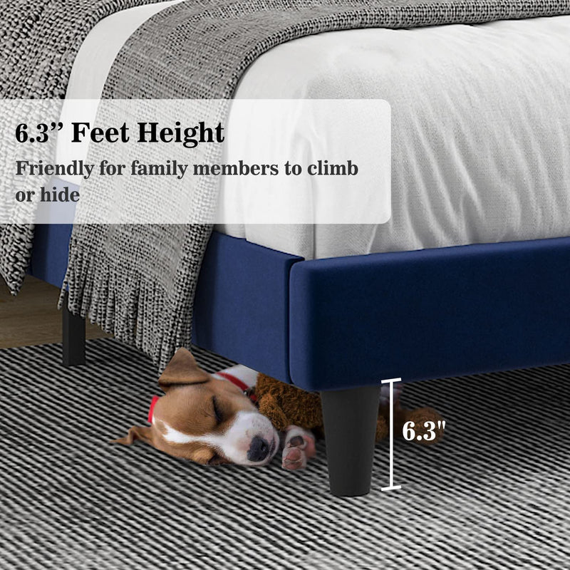 Platform Bed Frame/Velvet Upholstered Bed Frame with Vertical Channel