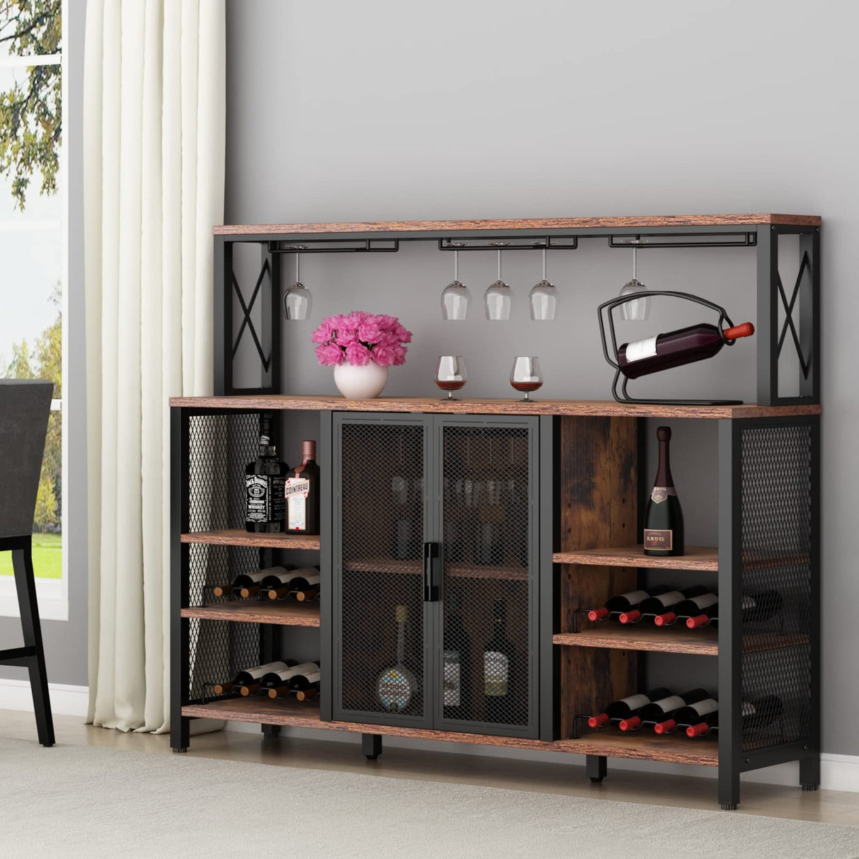 Wine Bar Cabinet, 55 Inches Kitchen Sideboard Buffet Cabinet