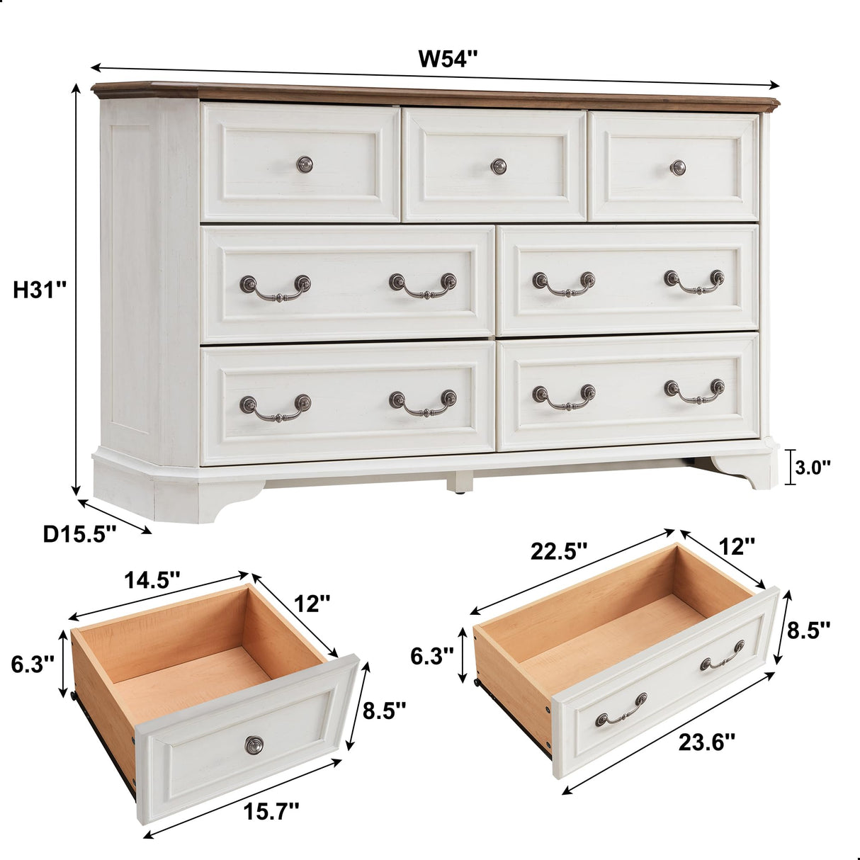 Farmhouse 7 Drawers Dresser Chests for Bedroom, Wood Rustic Tall Chest of Drawers