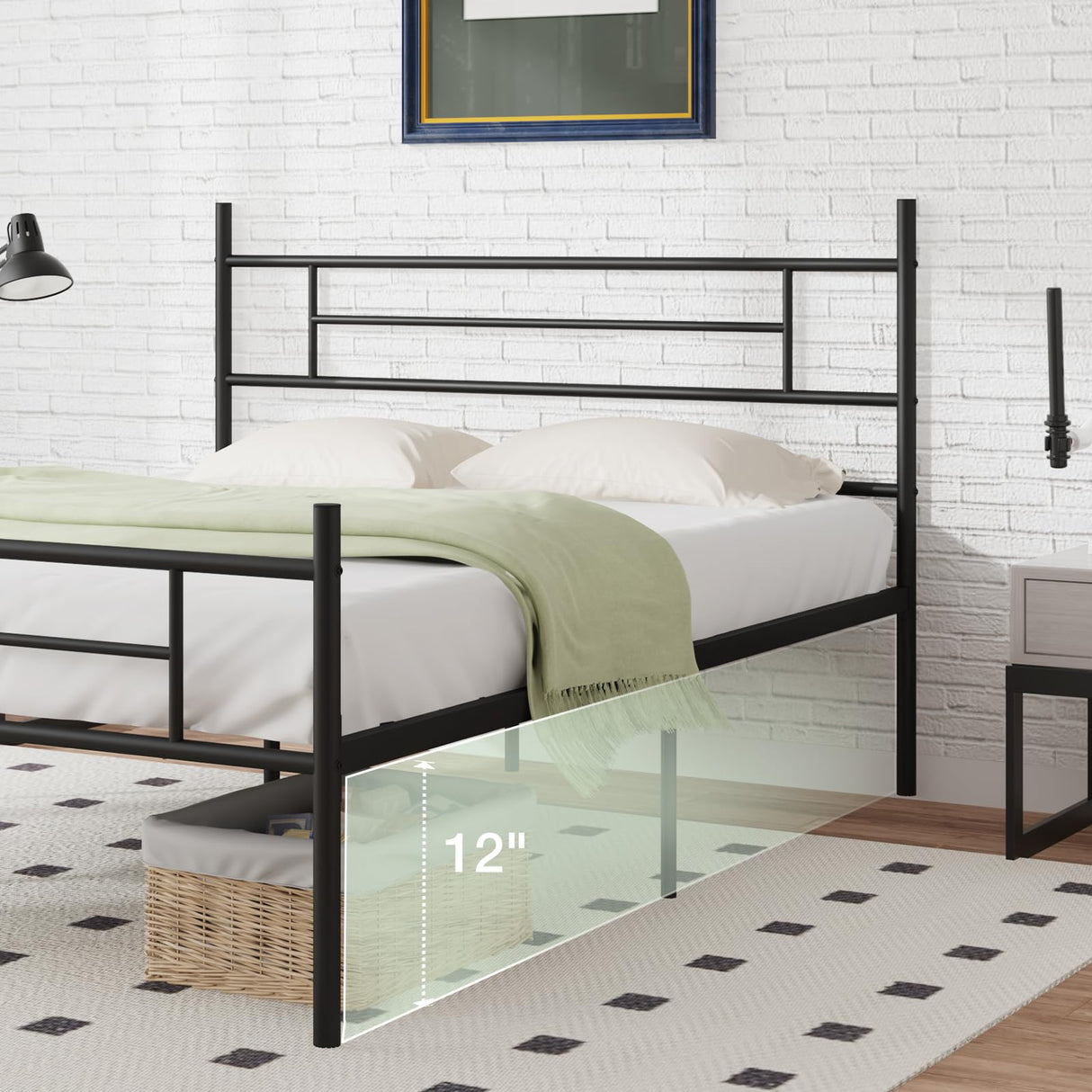 Queen Bed Frame with Headboard and Footboard, 14 Inch Metal Platform Bed Frame