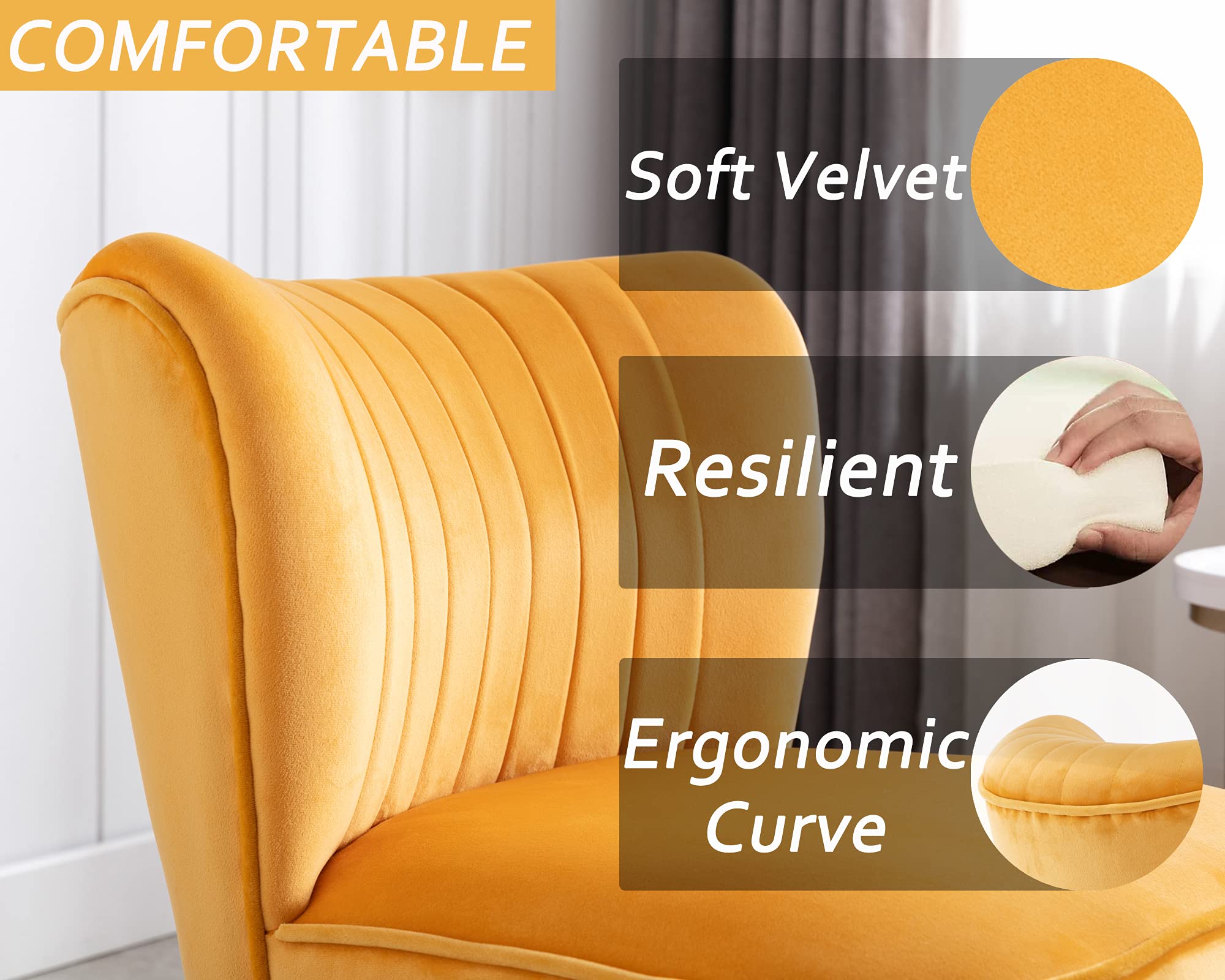 Velvet Accent Chair Set of 2 Comfy Living Room Chair Armless Slipper Chair