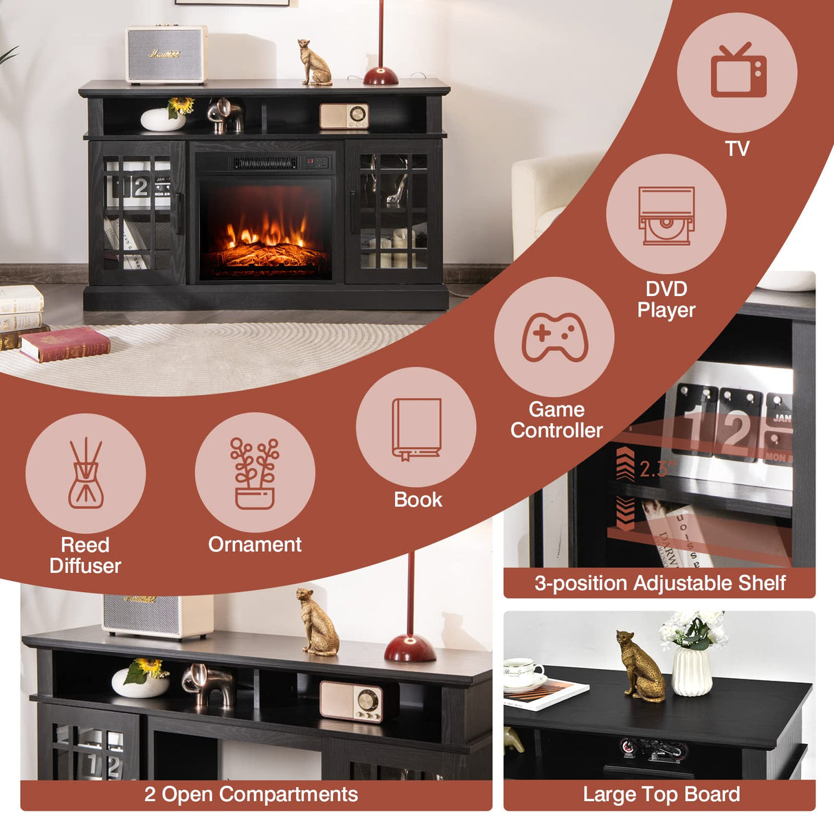 Electric Fireplace TV Stand for TVs Up to 55 Inches