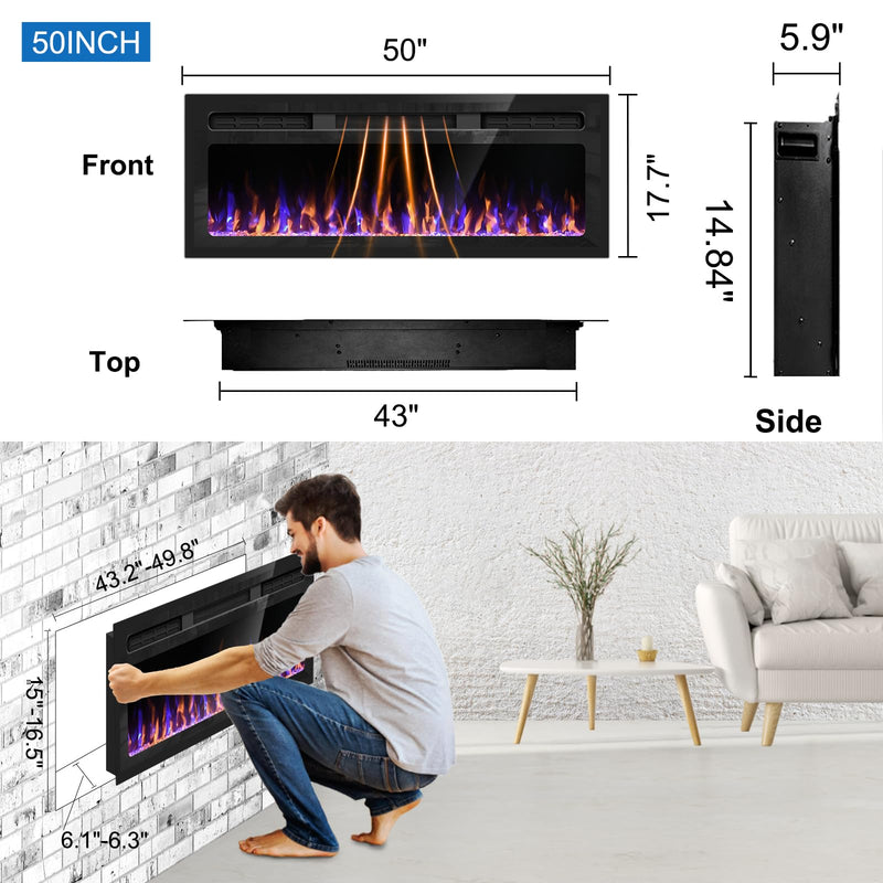 Wall Recessed and Wall Mounted Electric Fireplace