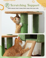 Cactus Cat Tree for Indoor Cats, 53'' Green Cat Tower with Large Cat Condo