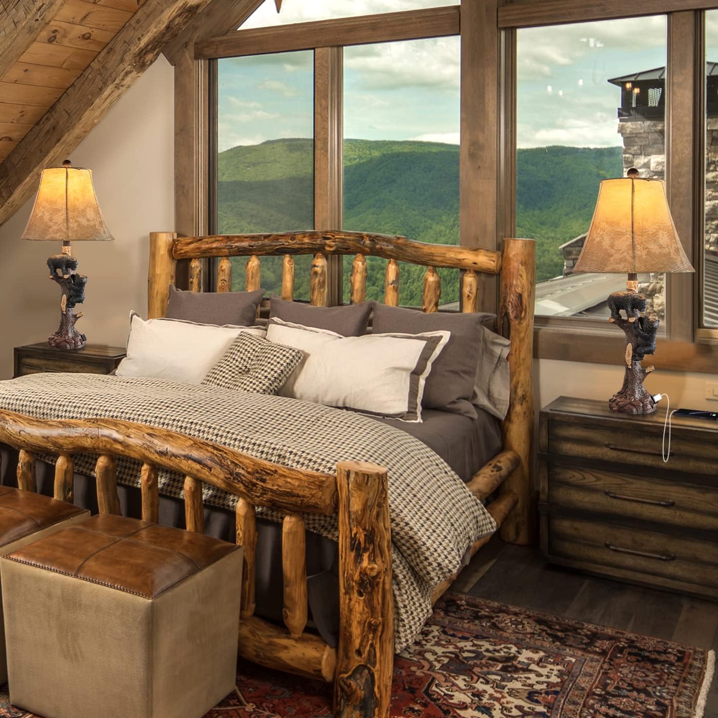 Climbing Bears Rustic Western Table Lamp Set of 2