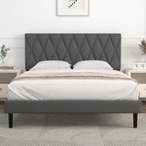 Queen Bed Frame Upholstered Platform with Headboard and Strong Wooden Slats