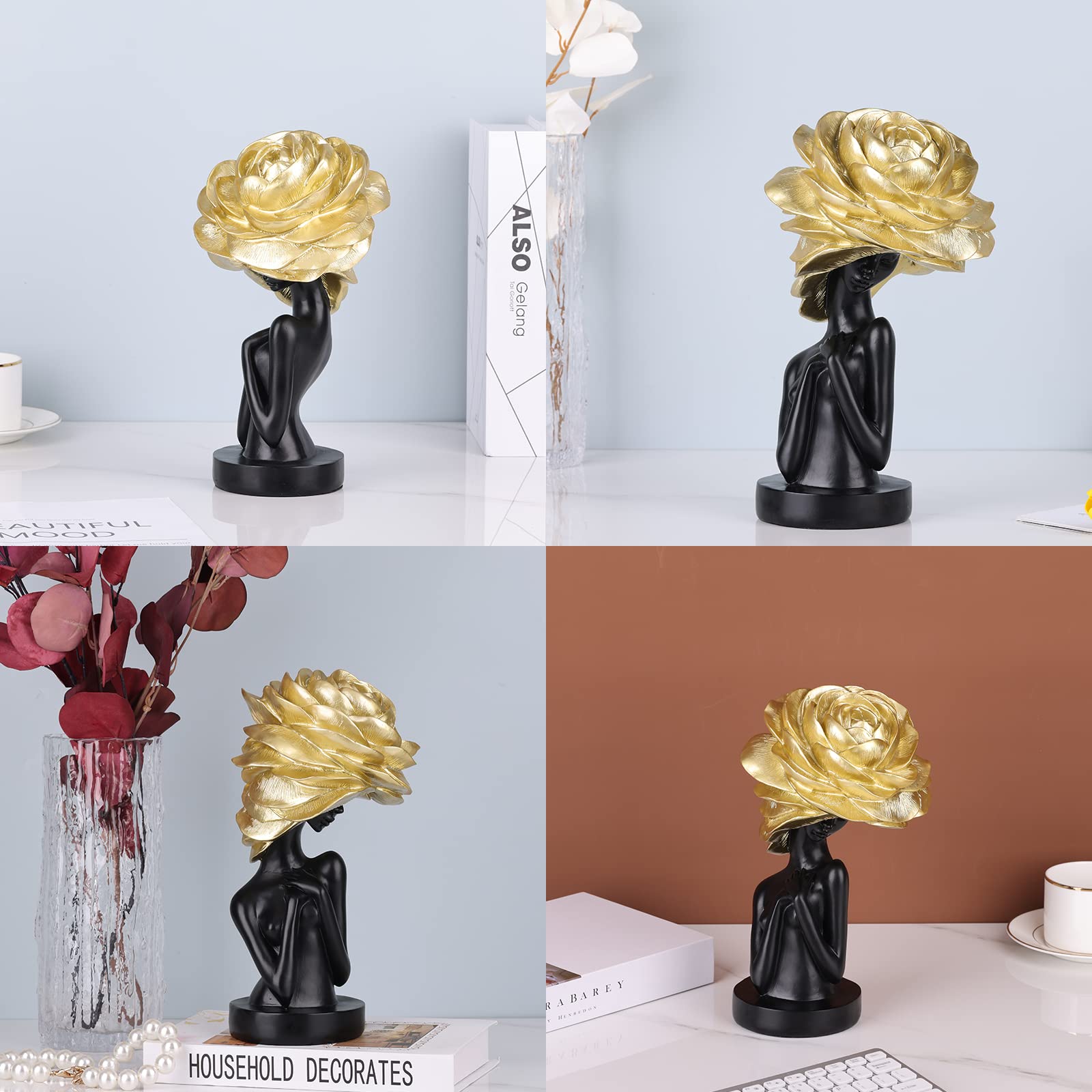 Black and Gold African Statues and Sculptures, African-American Women Busts