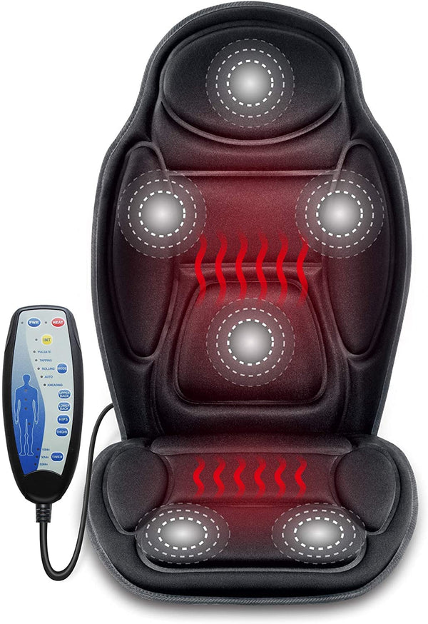 Massage Seat Cushion - Back Massager with Heat, 6 Vibration Massage Nodes & 2 Heat Levels, Massage Chair Pad