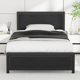 Twin Bed Frame with Upholstered Linen Headboard and Footboard, Heavy-Duty Platform