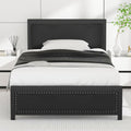 Twin Bed Frame with Upholstered Linen Headboard and Footboard, Heavy-Duty Platform