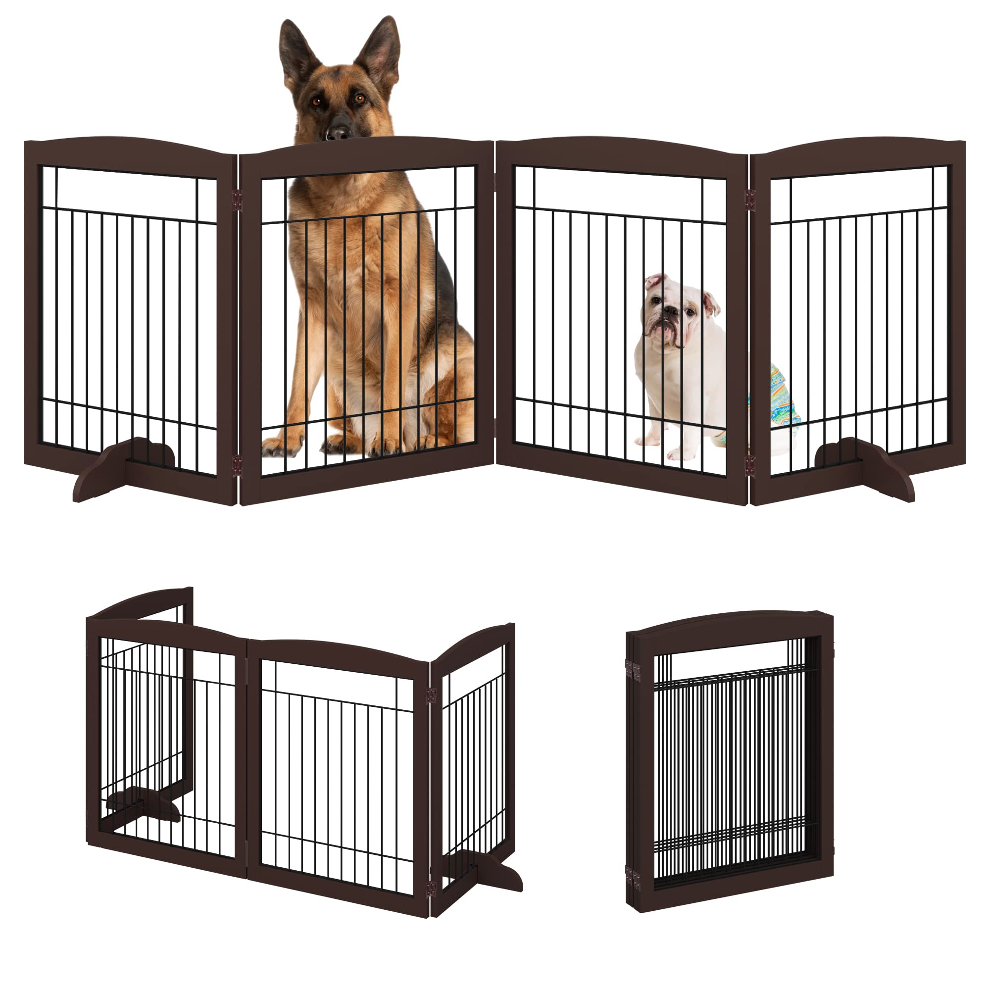 No-Assembly Folding 96" Extra Wide 30" Tall Wooden Dog Gate, Freestanding