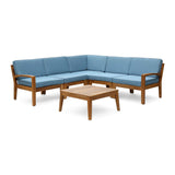 Roy Outdoor Acacia Wood 5 Seater  Sofa Set with Coffee Table