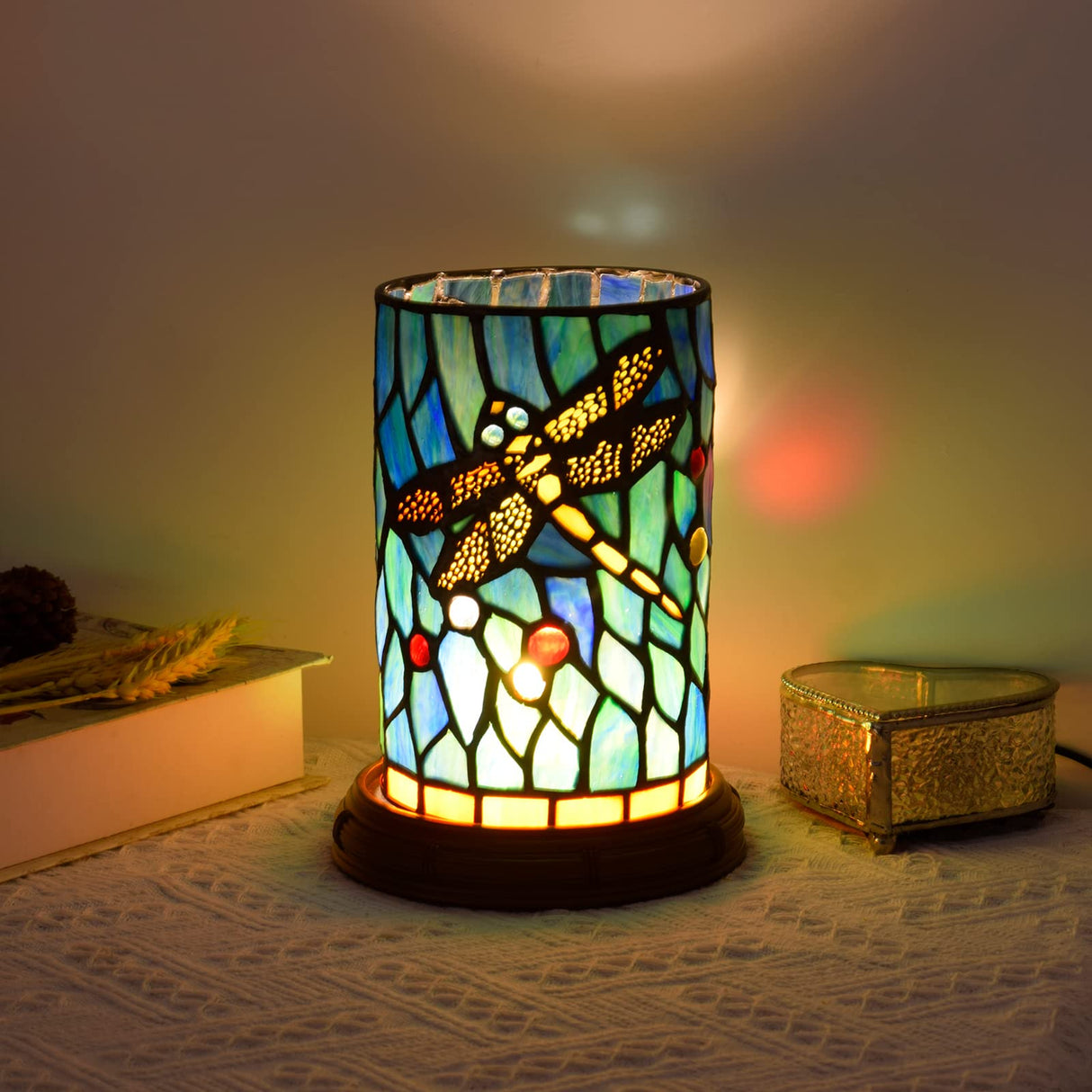 Small Tiffany Lamp for Bedrooms Ambient Table Nightstand Light Desk